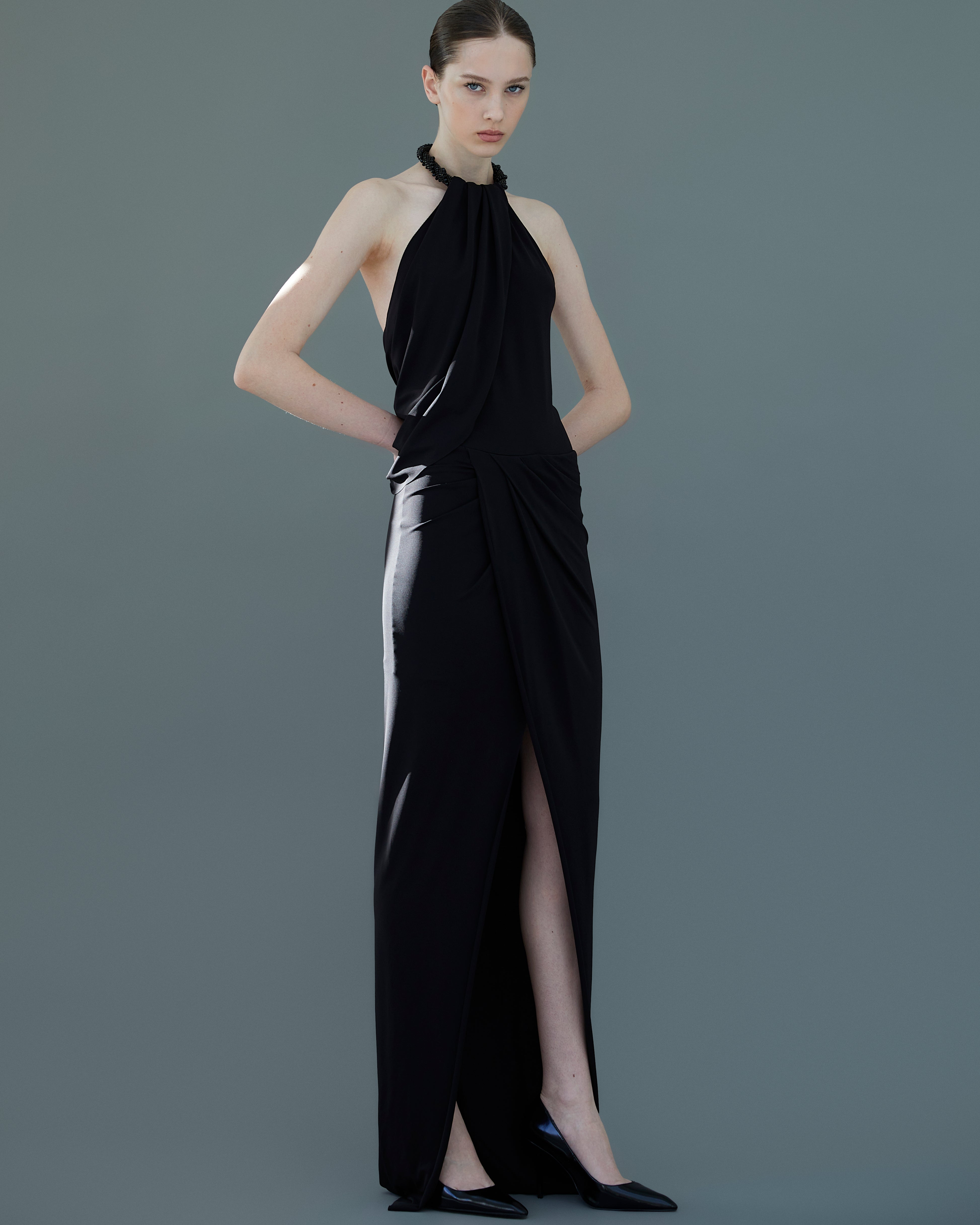 Long Draped Fluid Jersey Dress