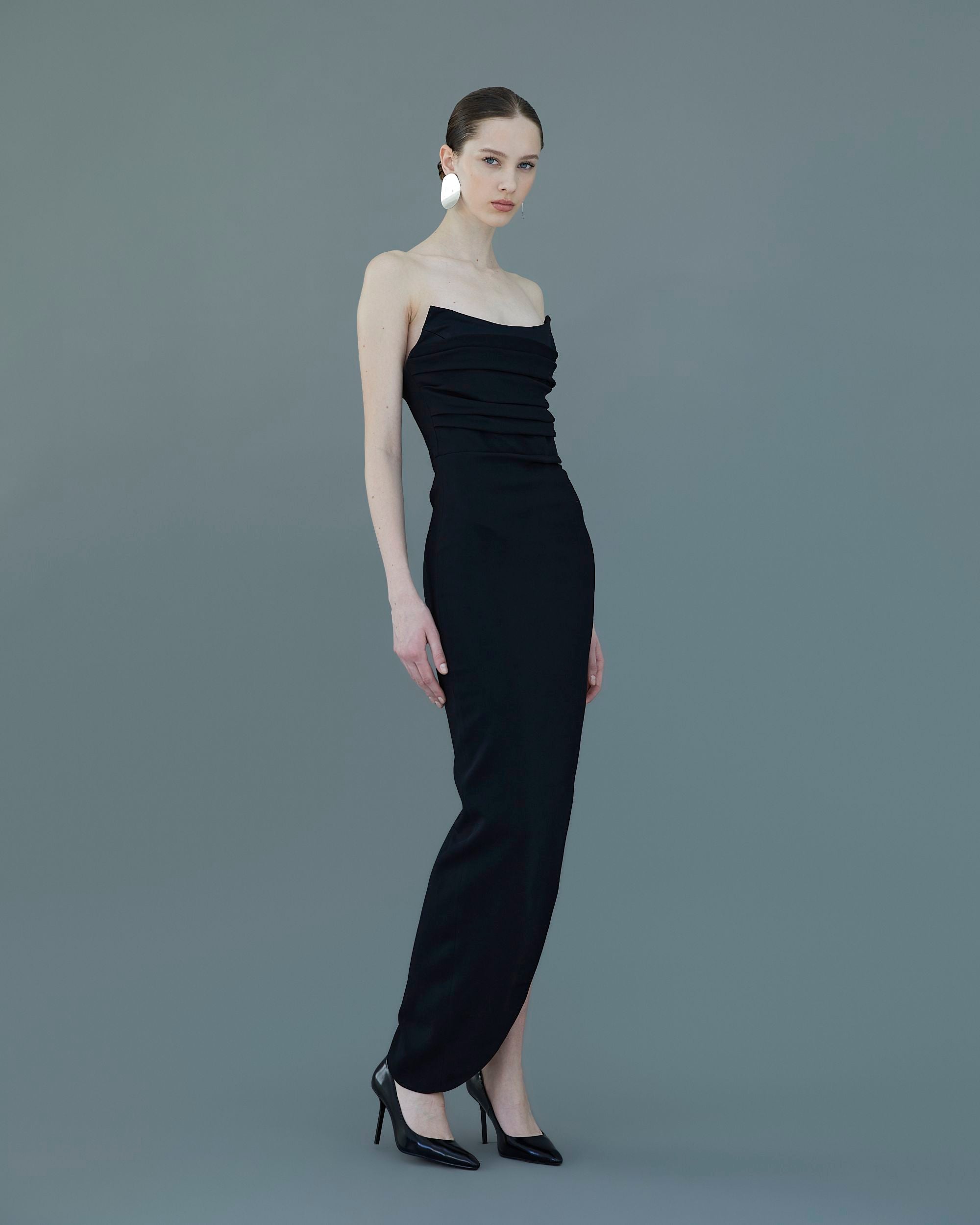 Long Dress in Crepe and Satin