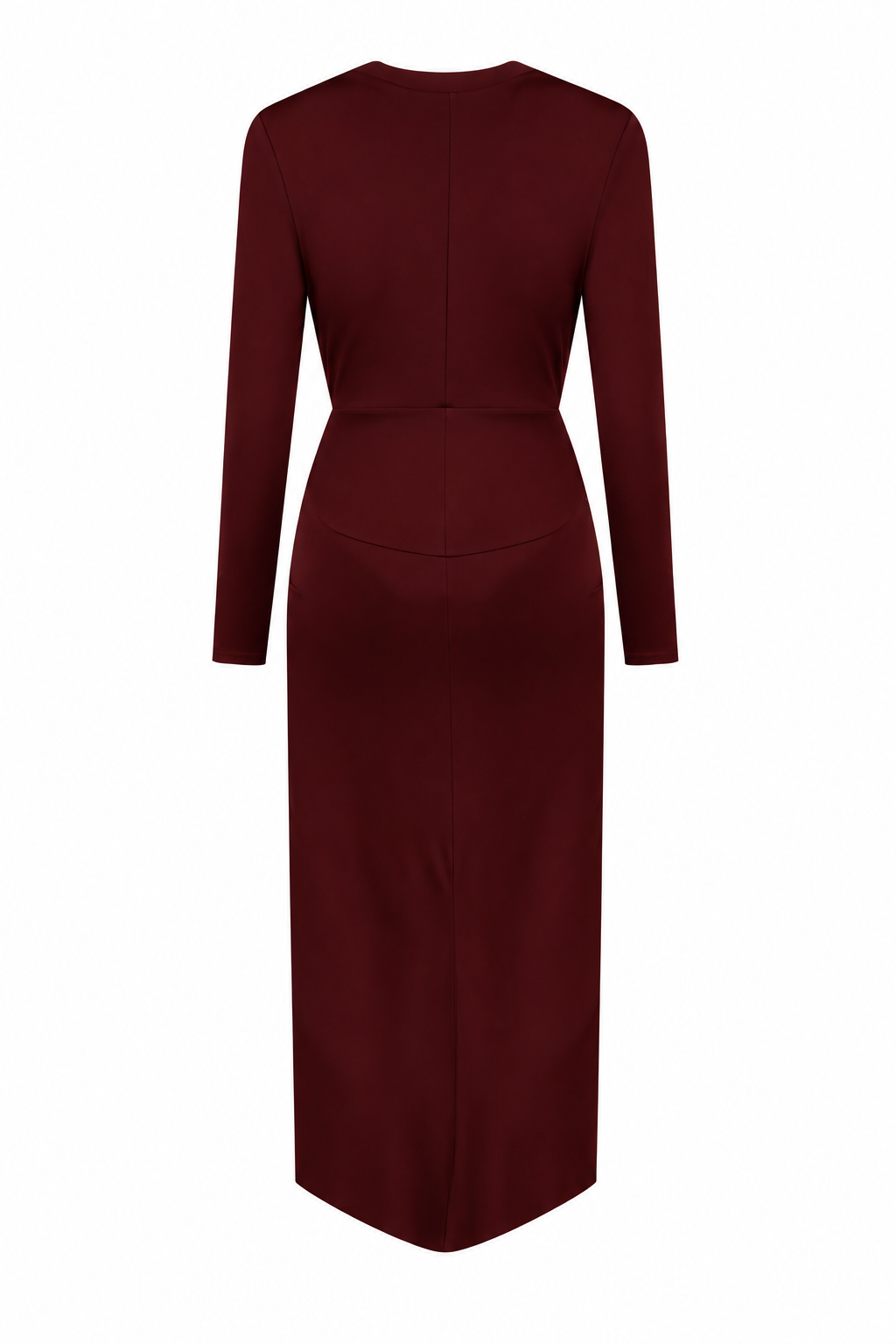 AMEN black fluid jersey midi dress with deep V neckline, crystal crescent moon waist detail and asymmetric draping