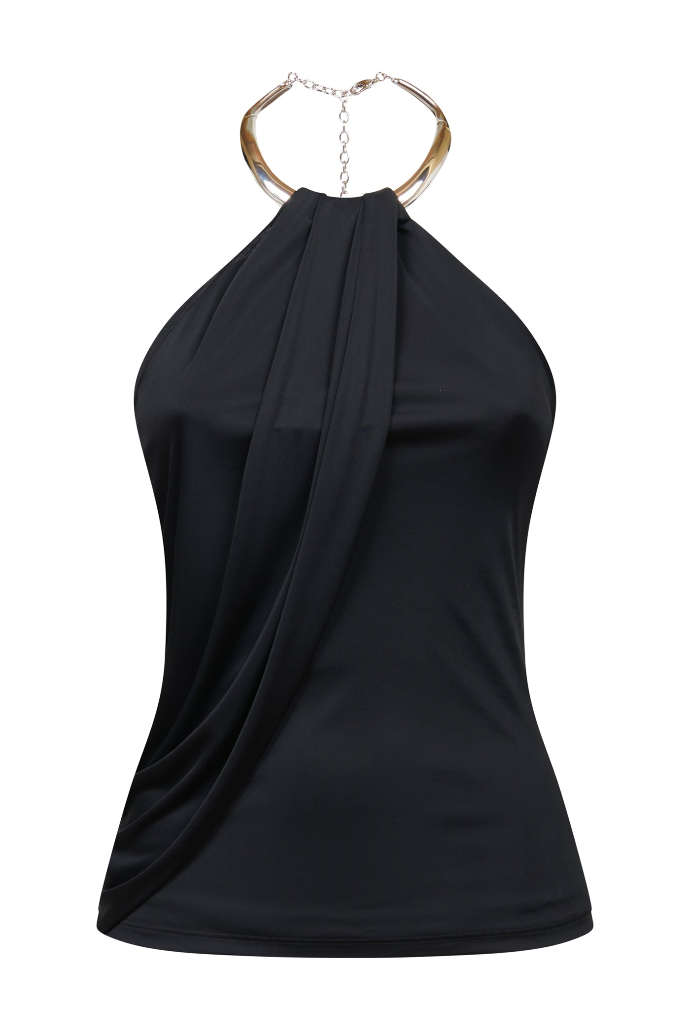 AMEN fluid jersey halter top with metal necklace detail
