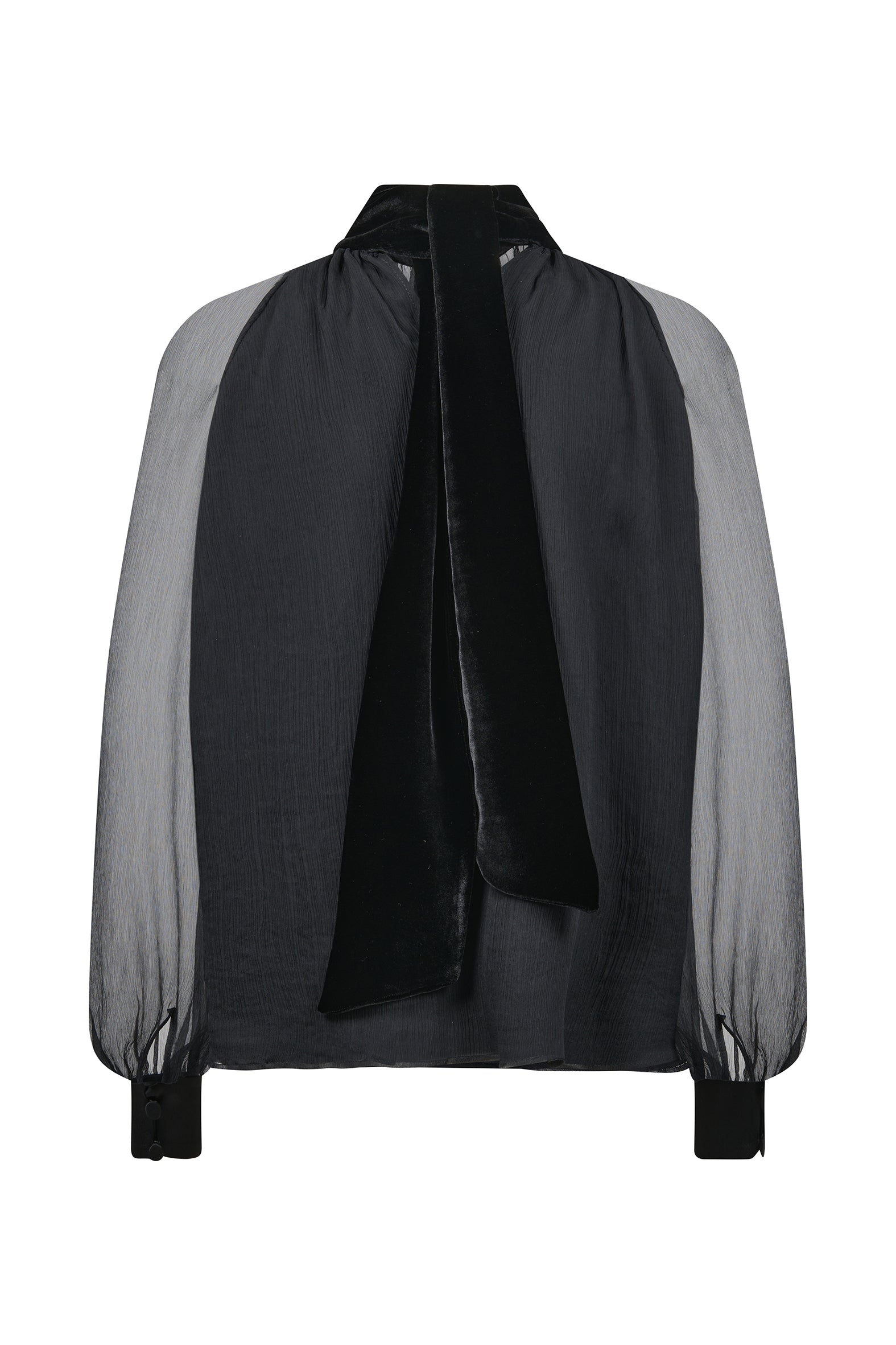 AMEN chiffon shirt with velvet collar – front view.