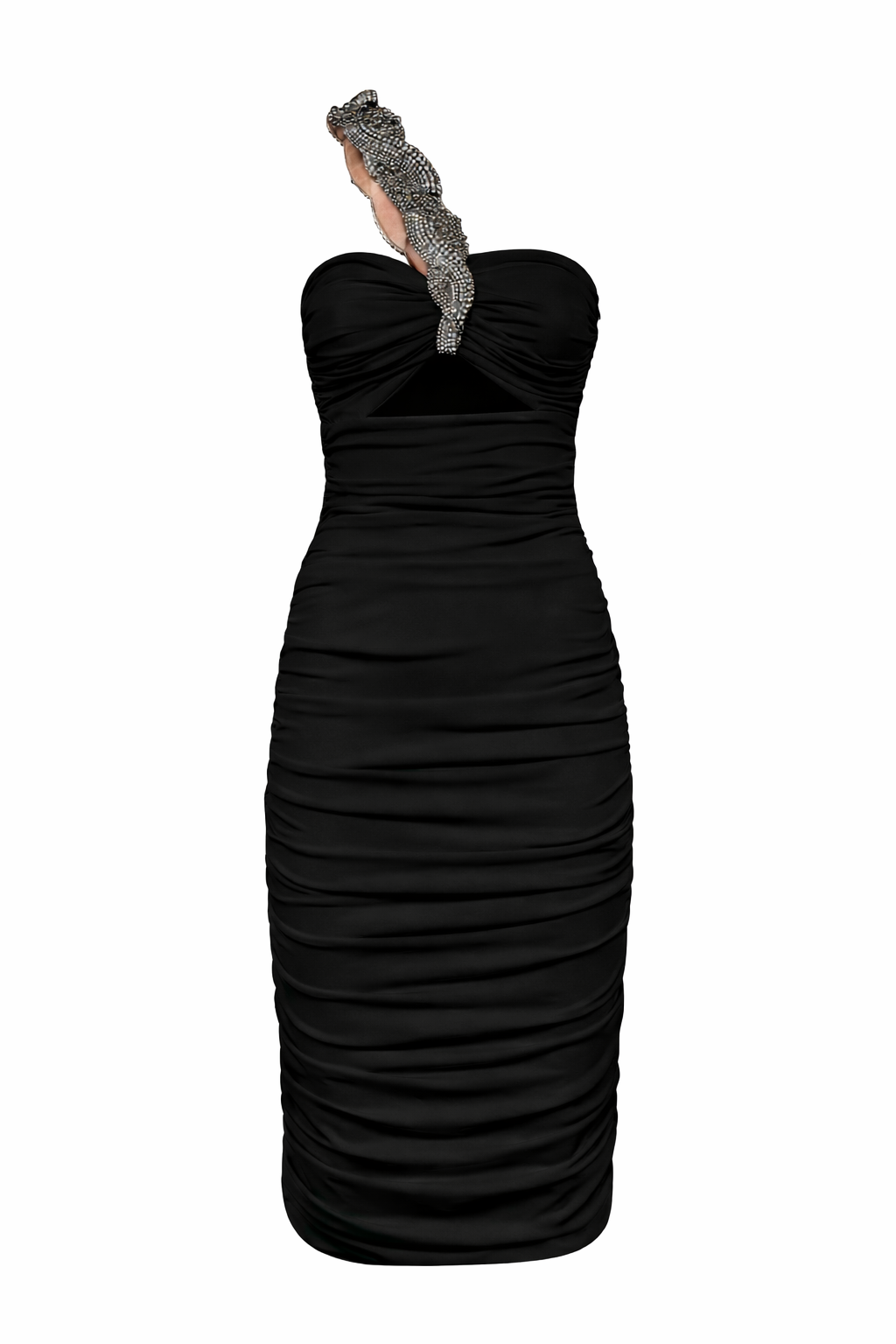 Draped Jersey Dress with Embellishment