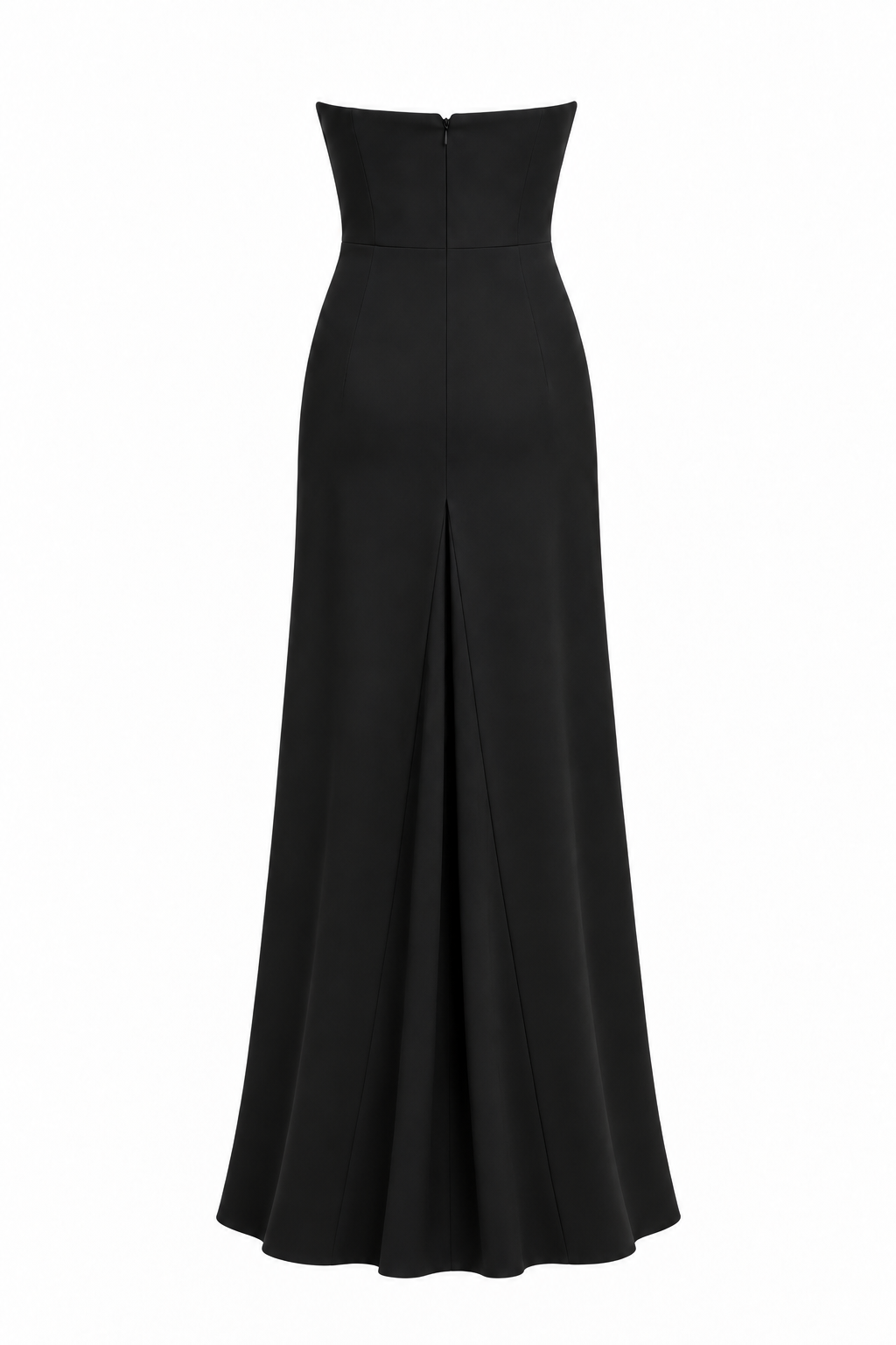 AMEN black bustier crepe and satin long dress with concealed back zip and center-back slit back view