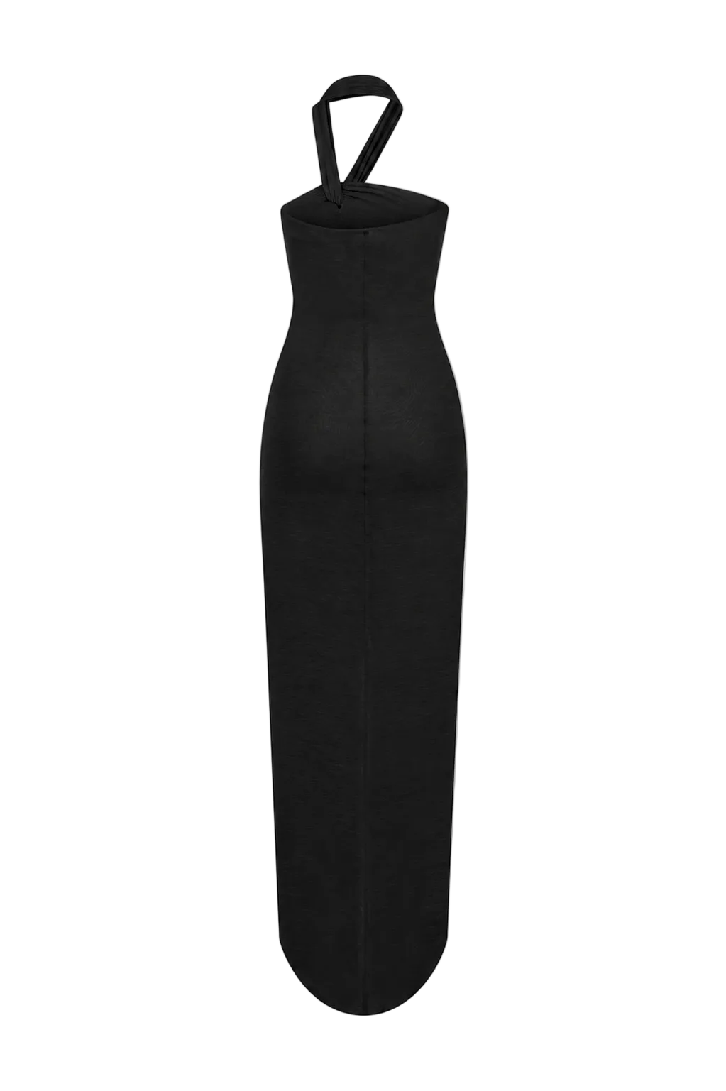 AMEN black long dress in warm jersey with clean fitted back view