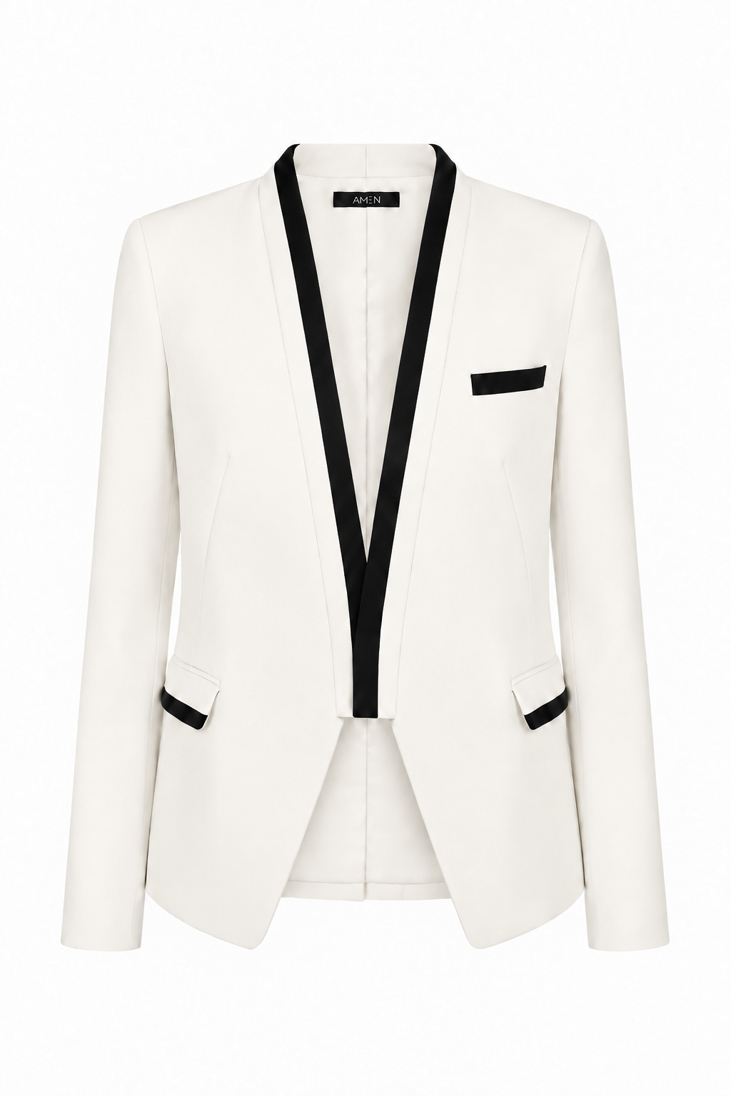 AMEN cream wool gabardine jacket with tonal satin lapels and tailored pockets front view