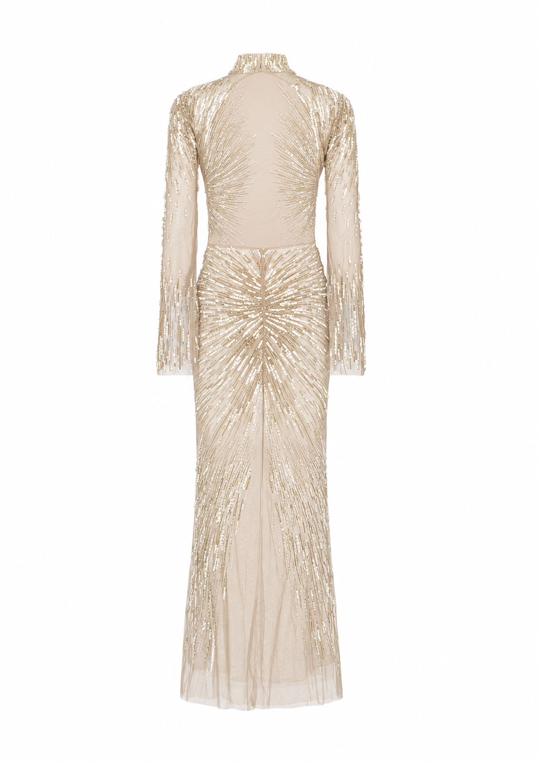 AMEN embroidered tulle long dress with open back, tube and sequin detailing back view