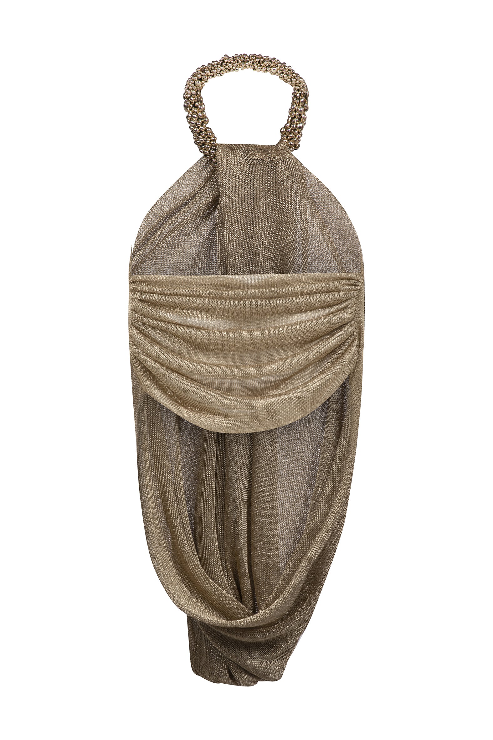 AMEN gold lurex mesh halter top with open back and jewel-embellished neckline back view