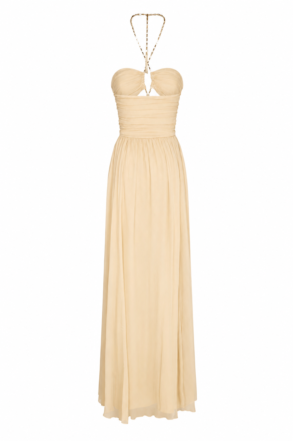 AMEN Halter Long Dress in Silk Chiffon Cream – Back View