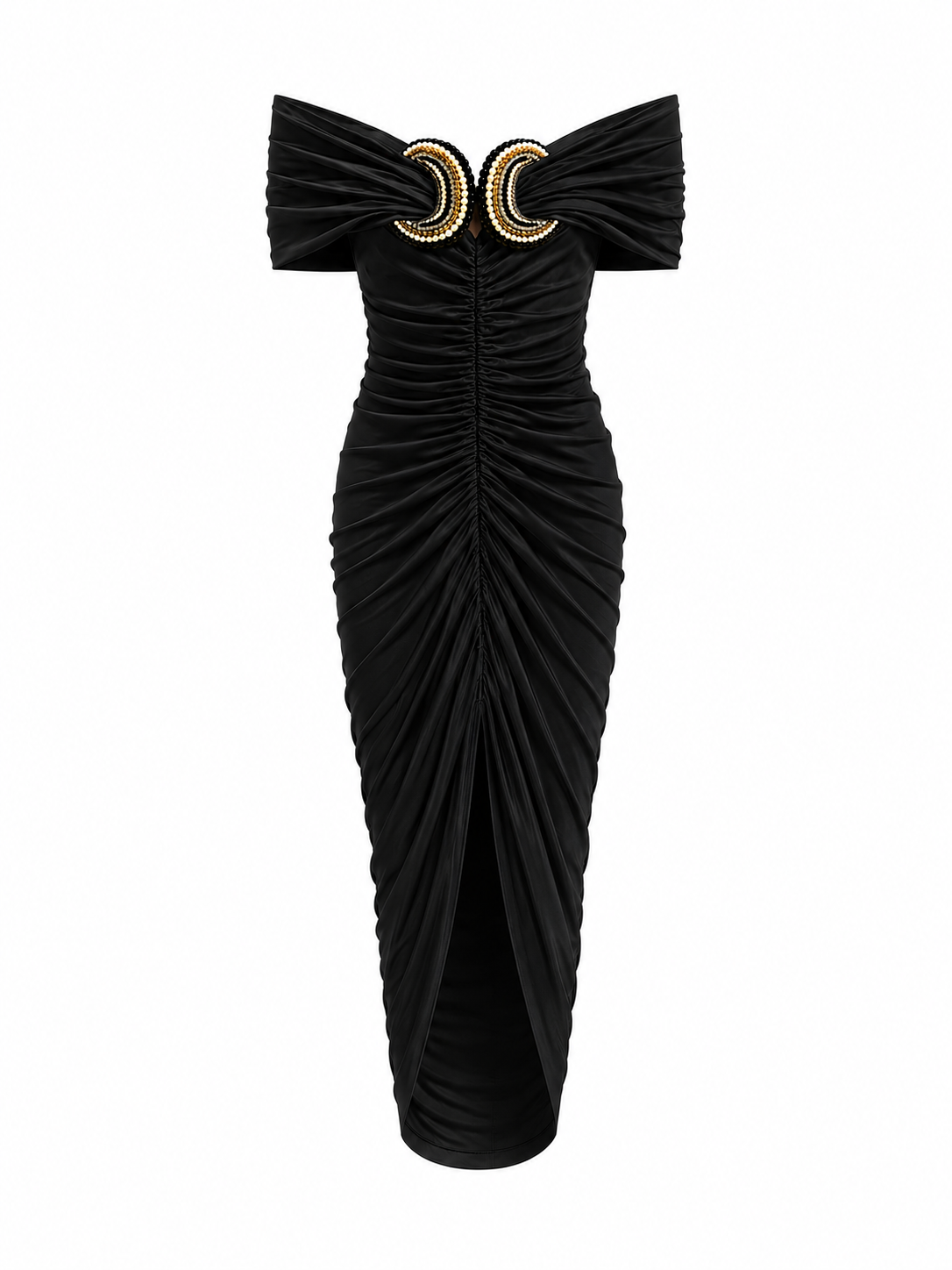 AMEN Lara jersey moon midi dress in black front view