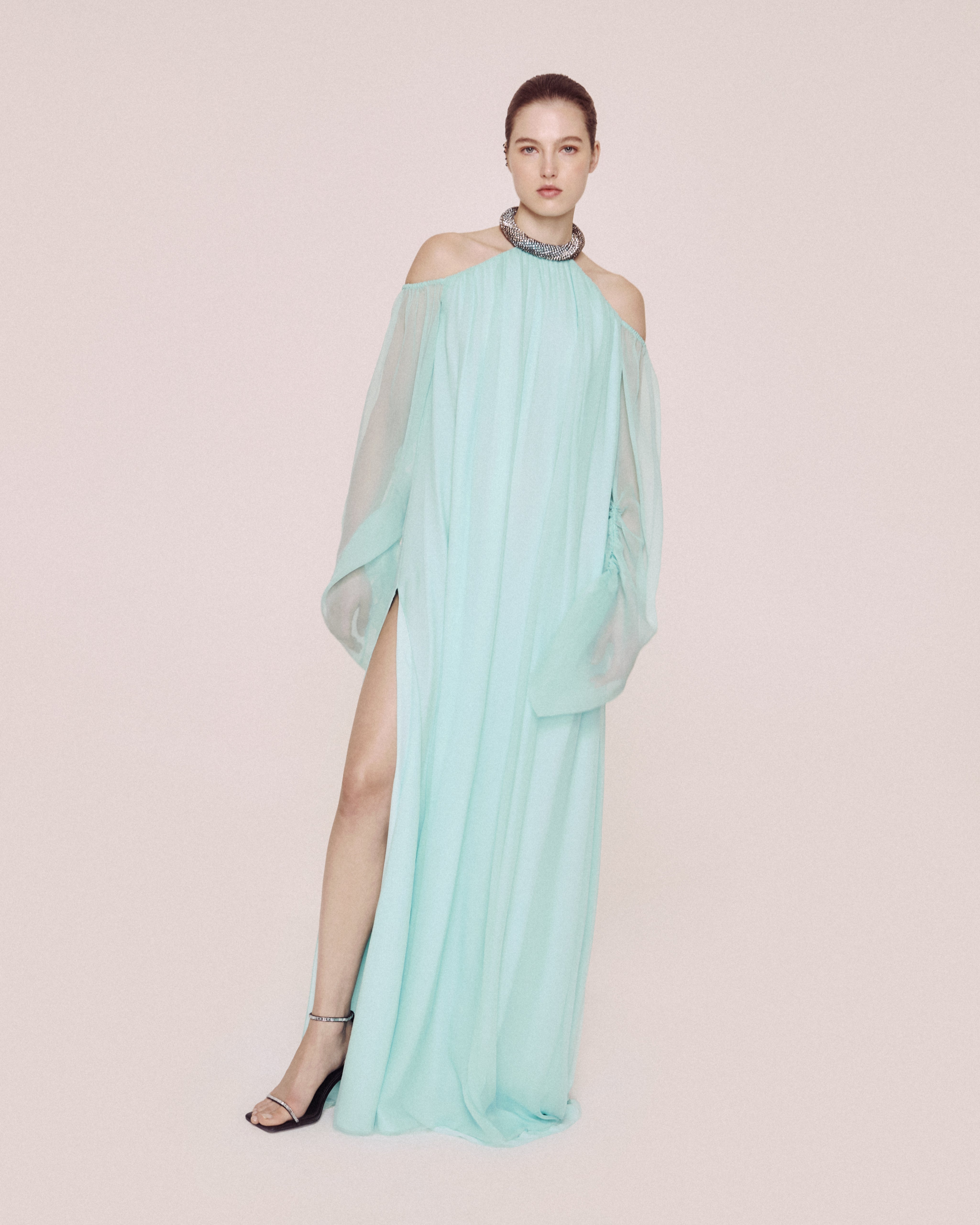 Long silk chiffon kaftan