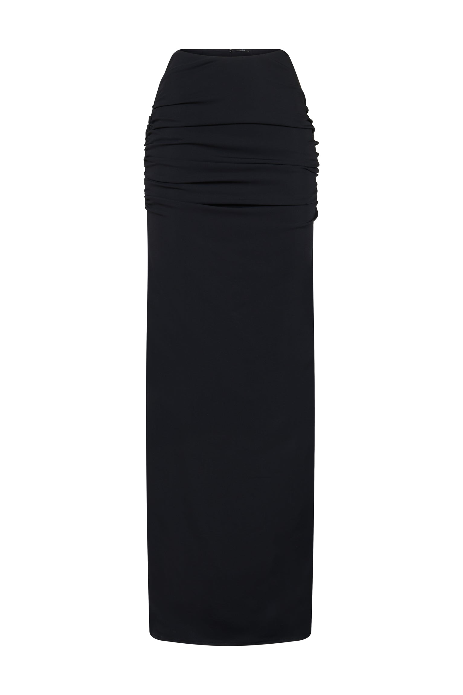AMEN black crepe long skirt — front view.