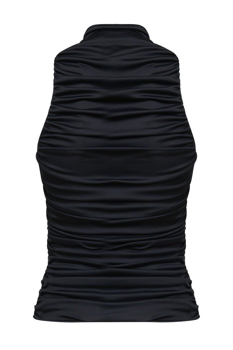 AMEN draped shiny jersey sleeveless black top back