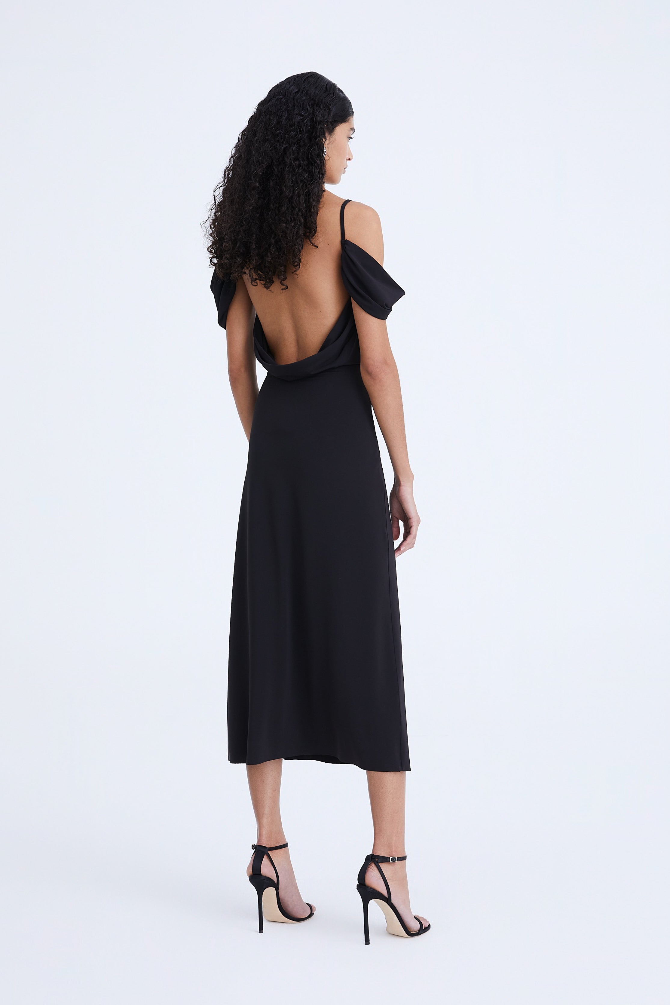 Off-Shoulder Draped Midi Dress