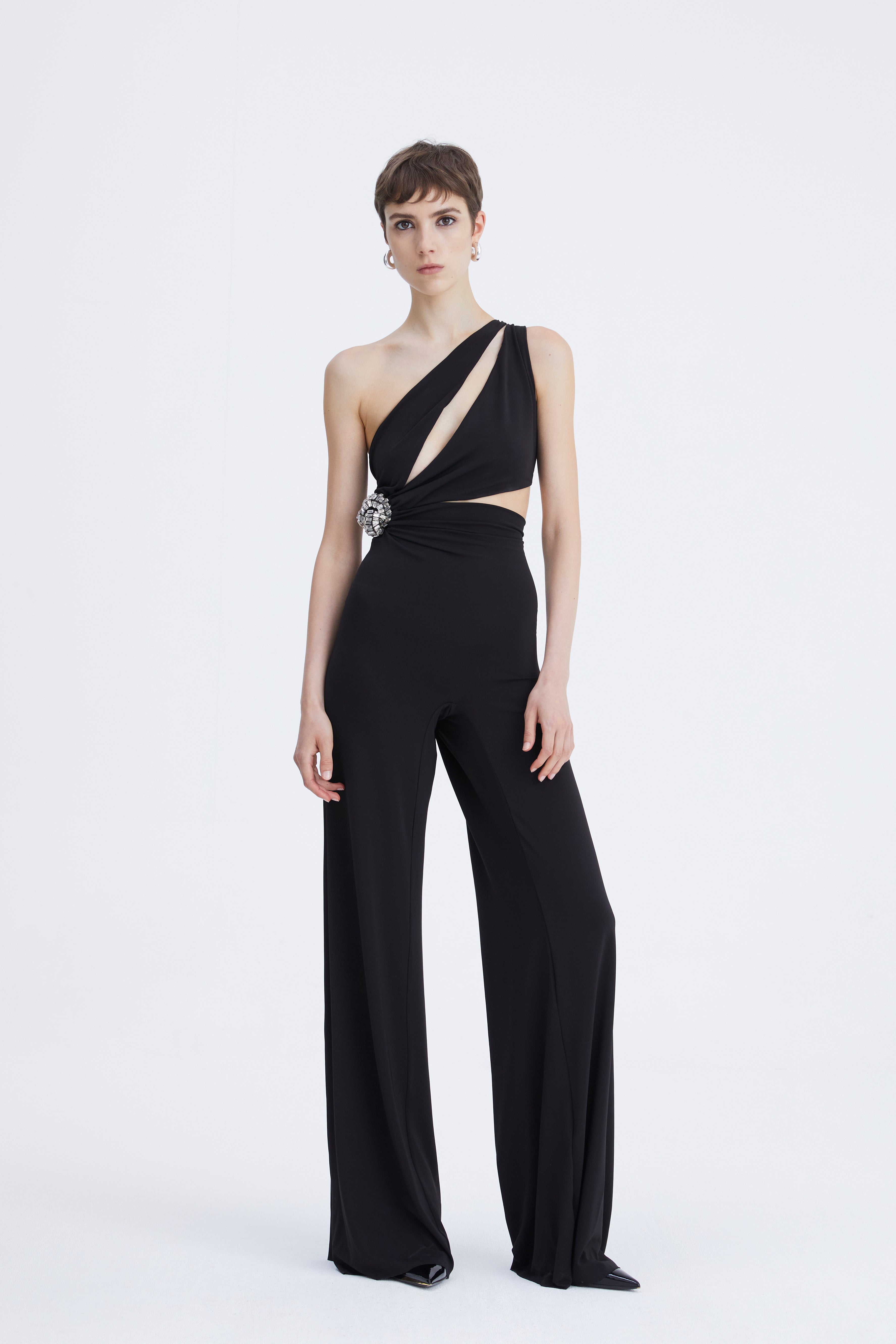 One-Shoulder Embellished Jumpsuit