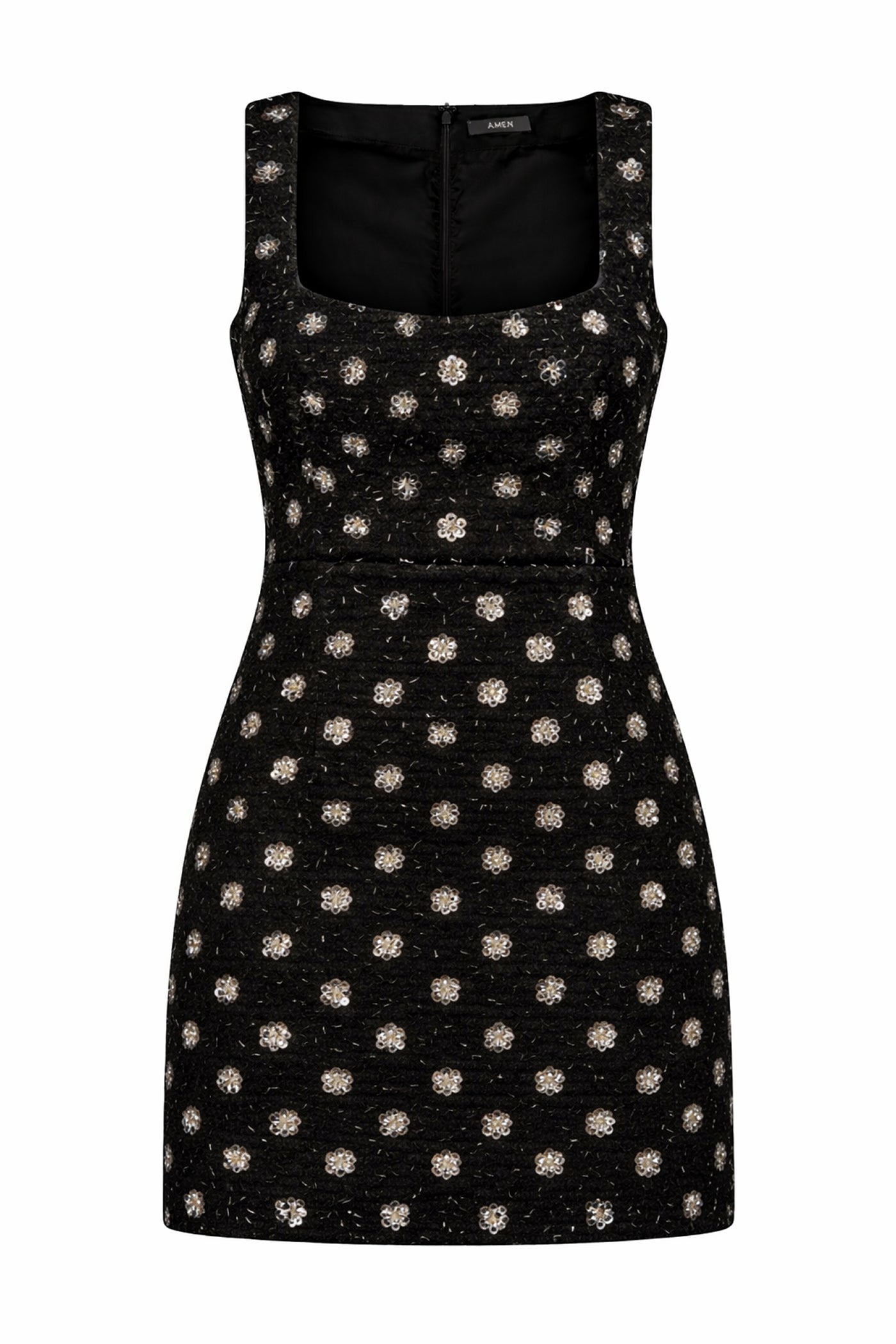 Embroidered Tweed Mini Dress