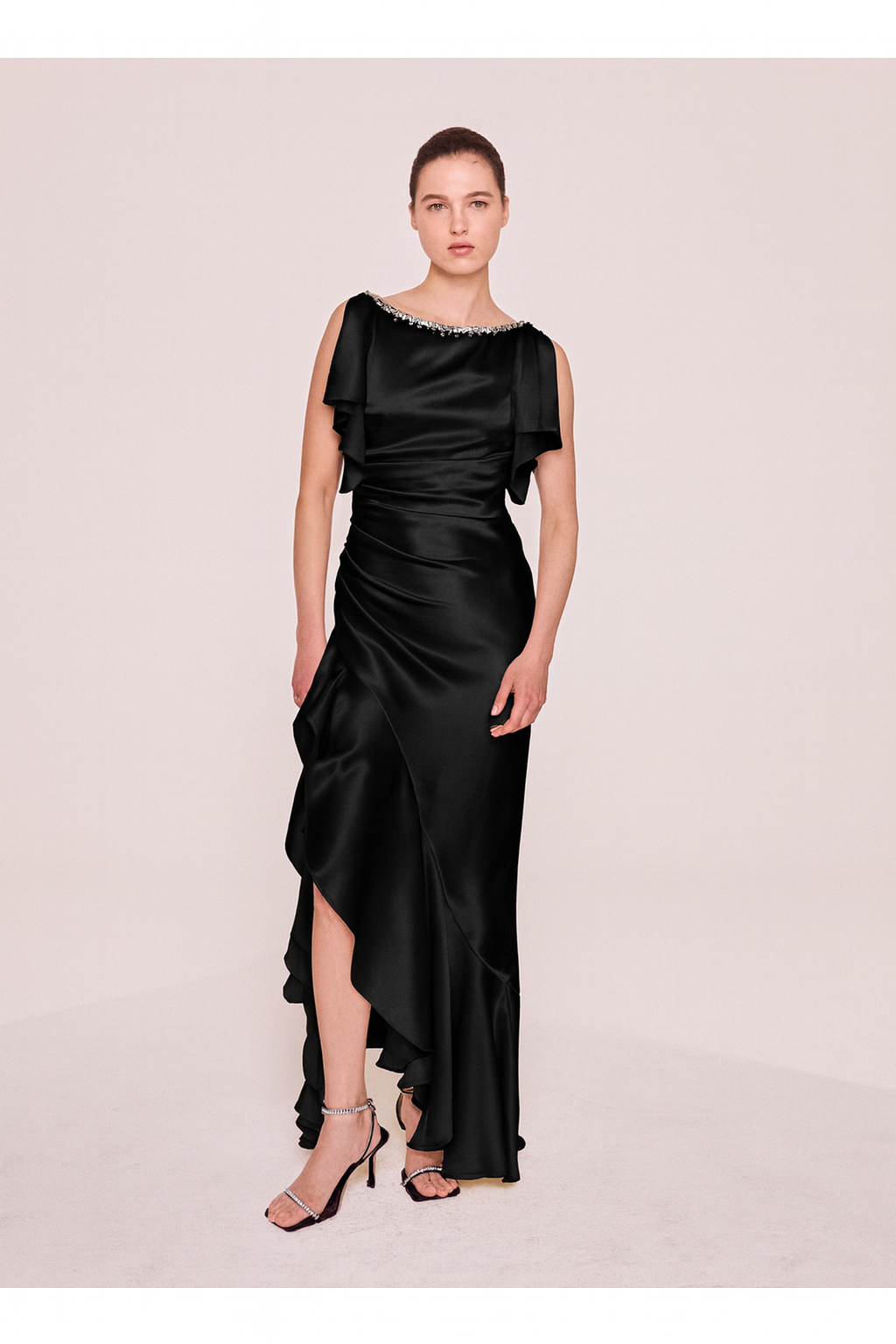 Satin Dress with Embroidery