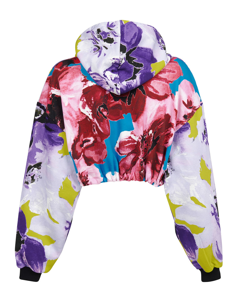 Cropped hoodie in printed cotton