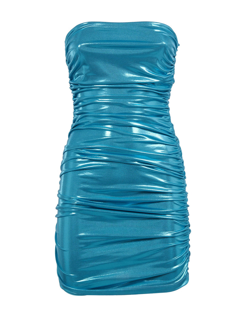 Dress in gold laminated jersey
