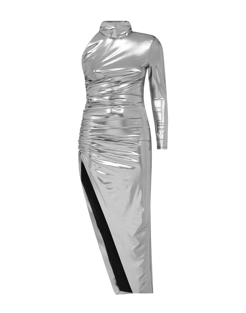 Long dress in laminated jersey