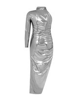 Long dress in laminated jersey