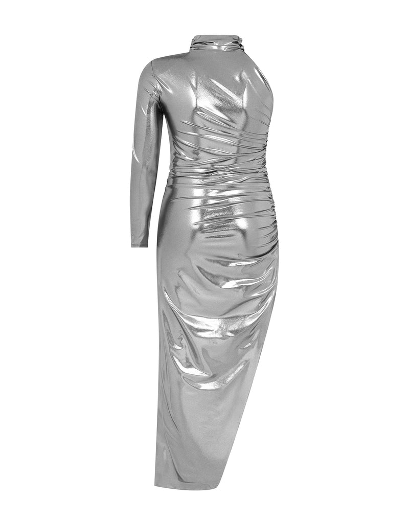 Long dress in laminated jersey