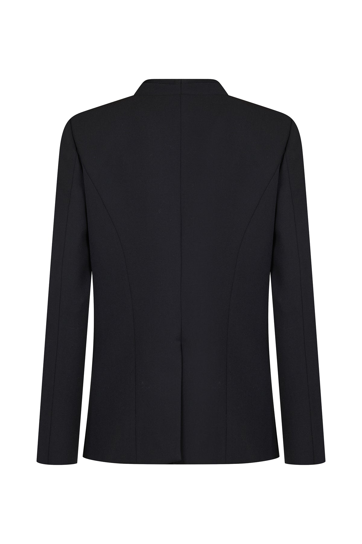 AMEN black wool gabardine jacket with tonal satin lapels and tailored pockets front view