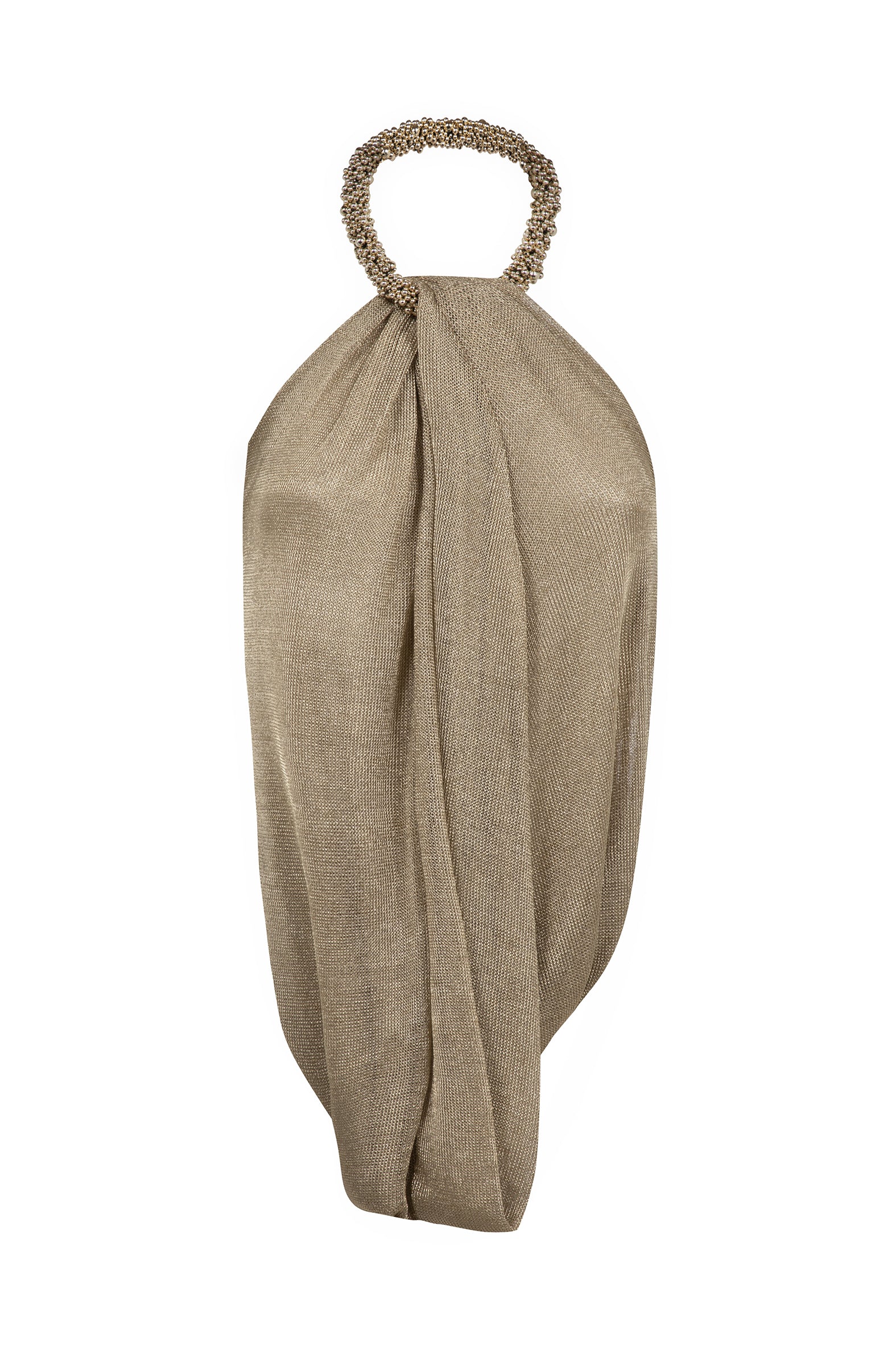 AMEN gold lurex mesh halter top with open back and jewel-embellished neckline back view