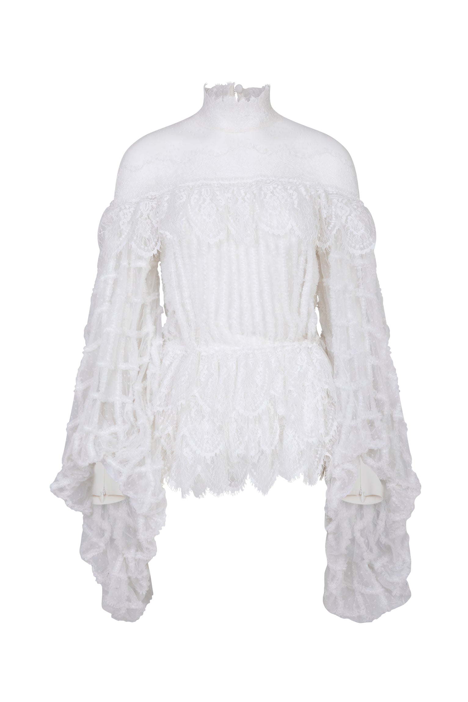 AMEN pois d'esprit lace blouse in ivory with dramatic sleeves front view
