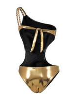 Swimsuit in laminated gold jersey